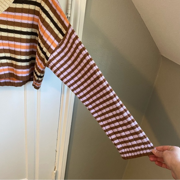 Urban Outfitters Y2K Mixed Stripe V-Neck Cropped Knit Sweater, Size Medium - Picture 7 of 9